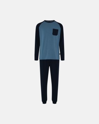 Pyjamas | bambusviskose | blå/sort m. lomme -JBS